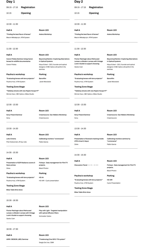Lens Days schedule